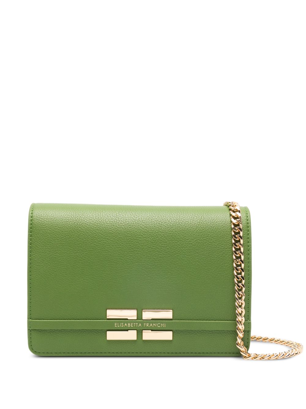 ELISABETTA FRANCHI Borsa a tracolla verde aloe con logo oro 