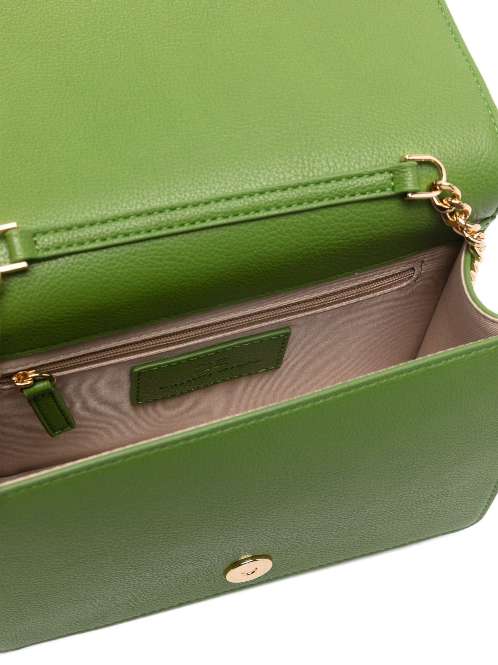 ELISABETTA FRANCHI Borsa a tracolla verde aloe con logo oro 