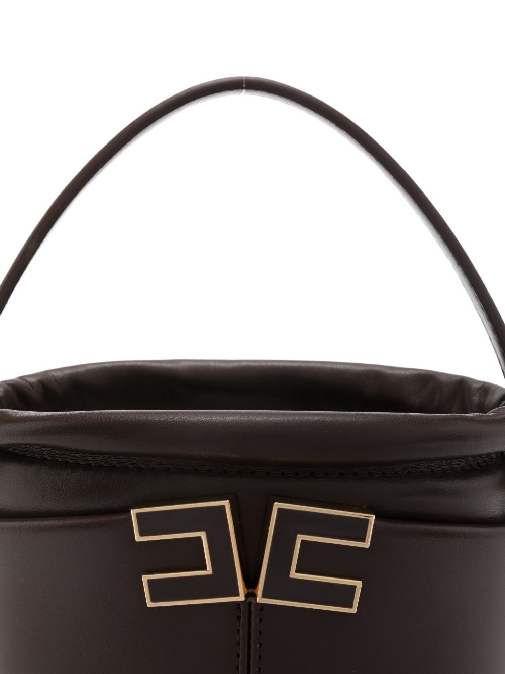 ELISABETTA FRANCHI Borsa a secchiello in pelle marrone con logo e tracolla 