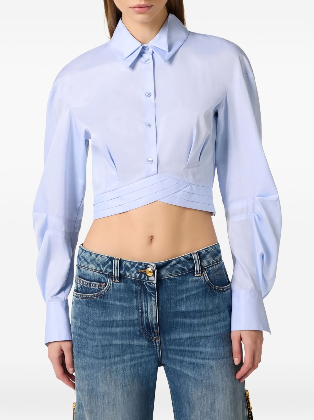 ELISABETTA FRANCHI Camicia in popeline di cotone con fascia in vita 