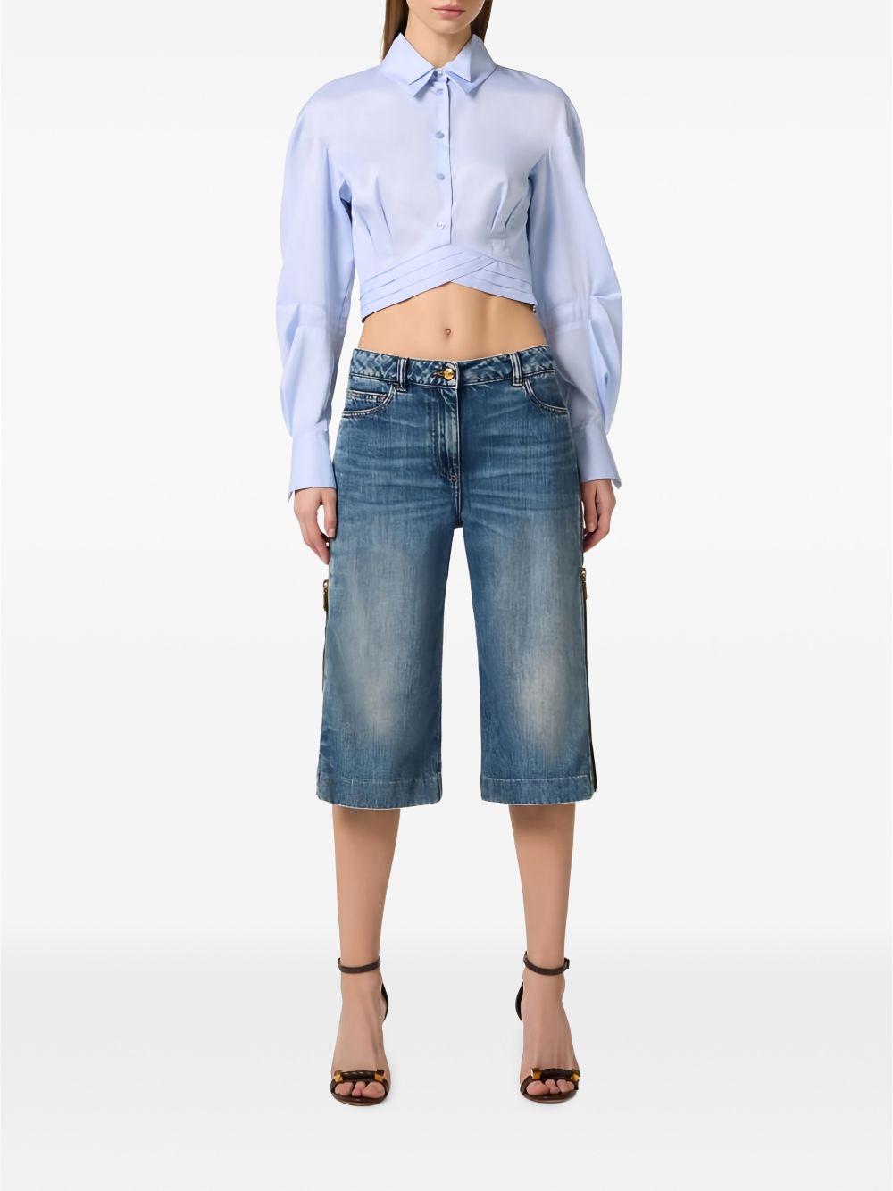 ELISABETTA FRANCHI Camicia in popeline di cotone con fascia in vita 