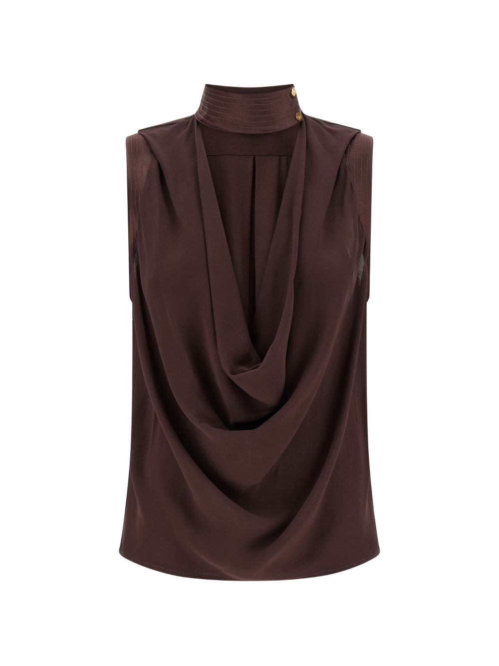 ELISABETTA FRANCHI Top smanicato in avorio con scollo morbido e dettaglio cut-out 