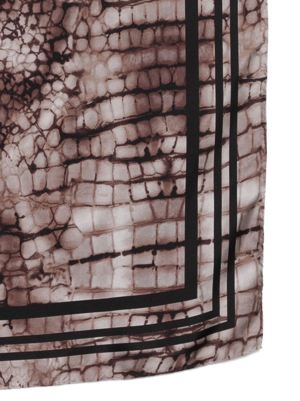 ELISABETTA FRANCHI Foulard quadrato in seta marrone con stampa coccodrillo 