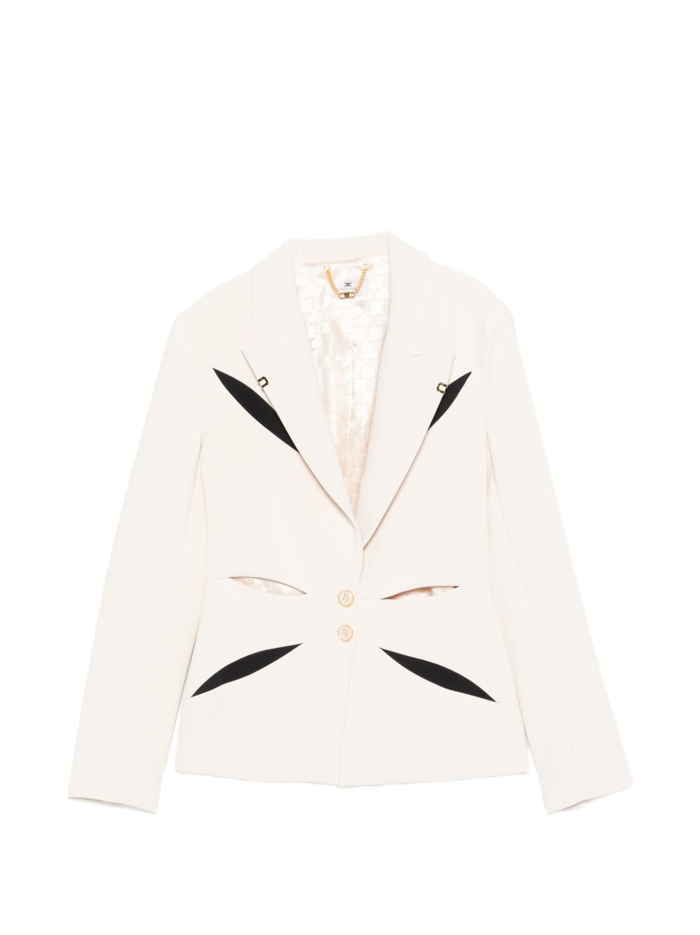 ELISABETTA FRANCHI Giacca in crêpe leggero con intarsio geometrico floreale e cut-out bicolore 