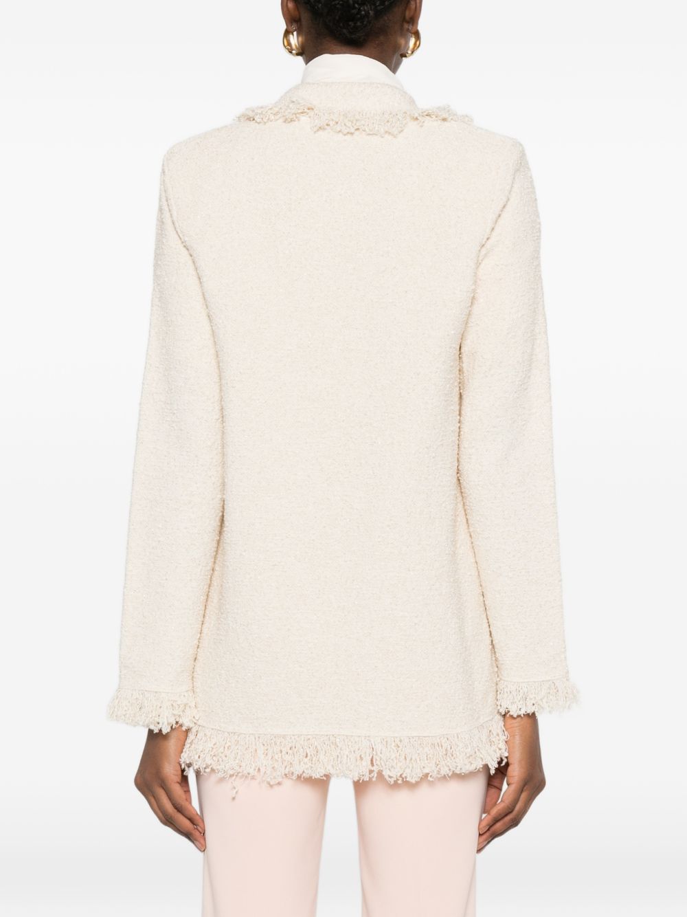 ELISABETTA FRANCHI Giacca blazer doppiopetto con frange 