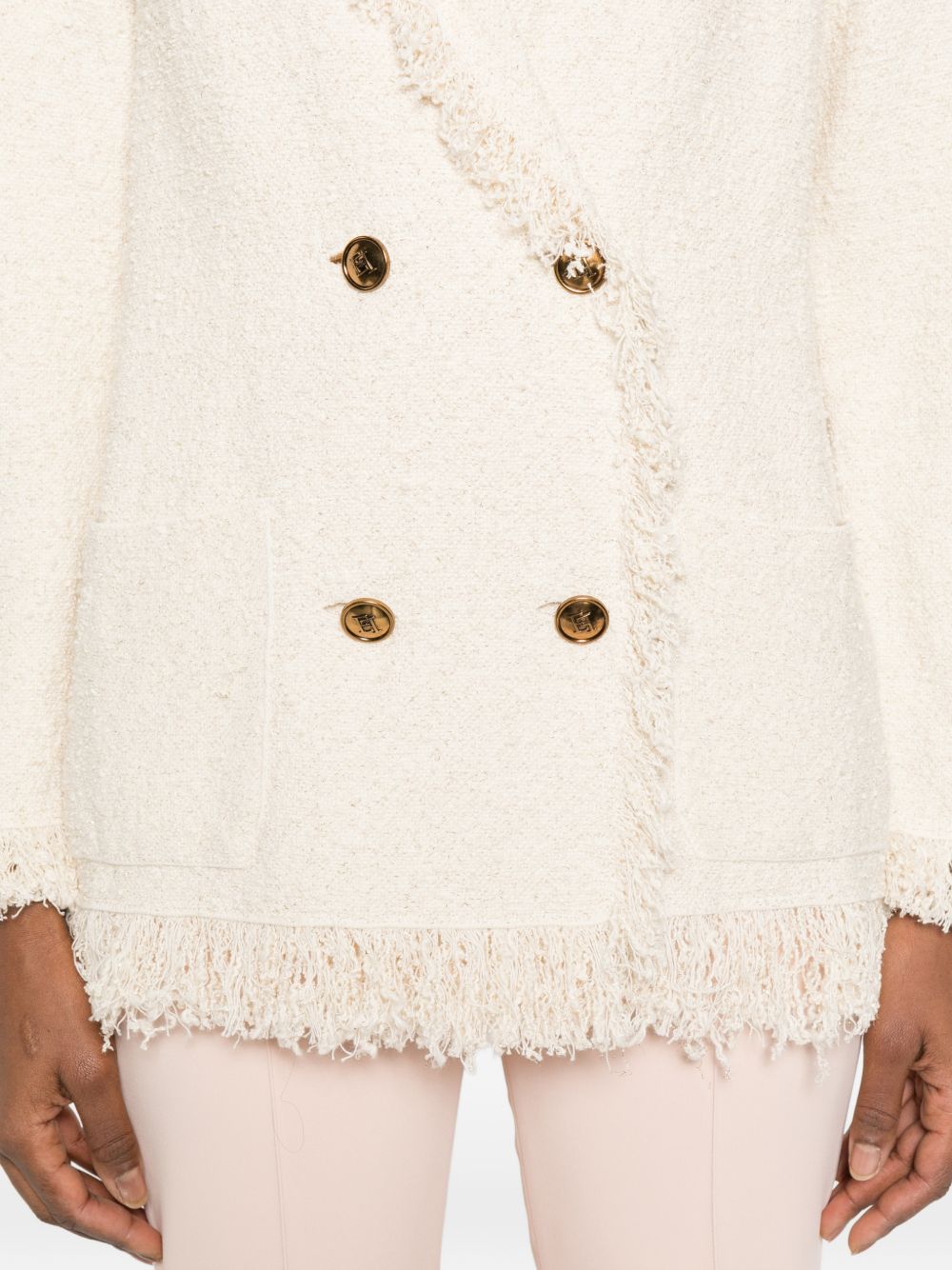 ELISABETTA FRANCHI Giacca blazer doppiopetto con frange 