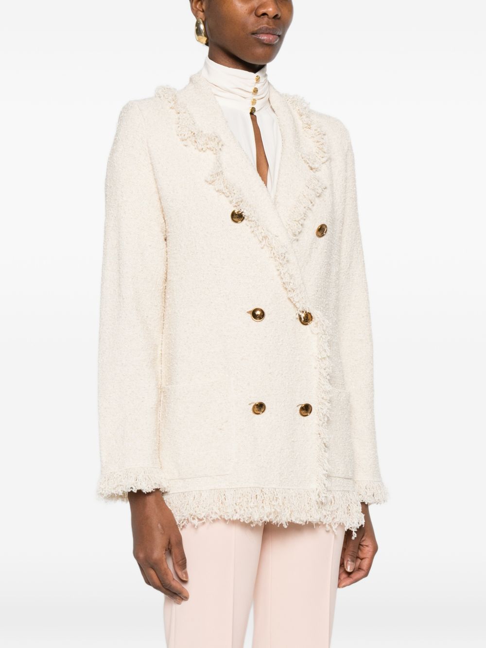 ELISABETTA FRANCHI Giacca blazer doppiopetto con frange 