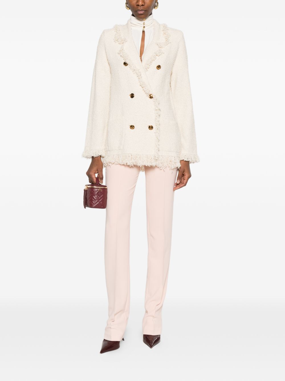 ELISABETTA FRANCHI Giacca blazer doppiopetto con frange 