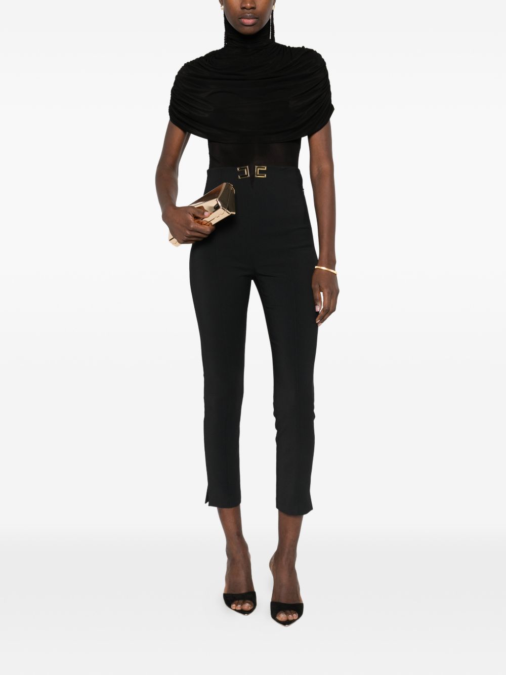 ELISABETTA FRANCHI Pantaloni neri con placca logo oro 