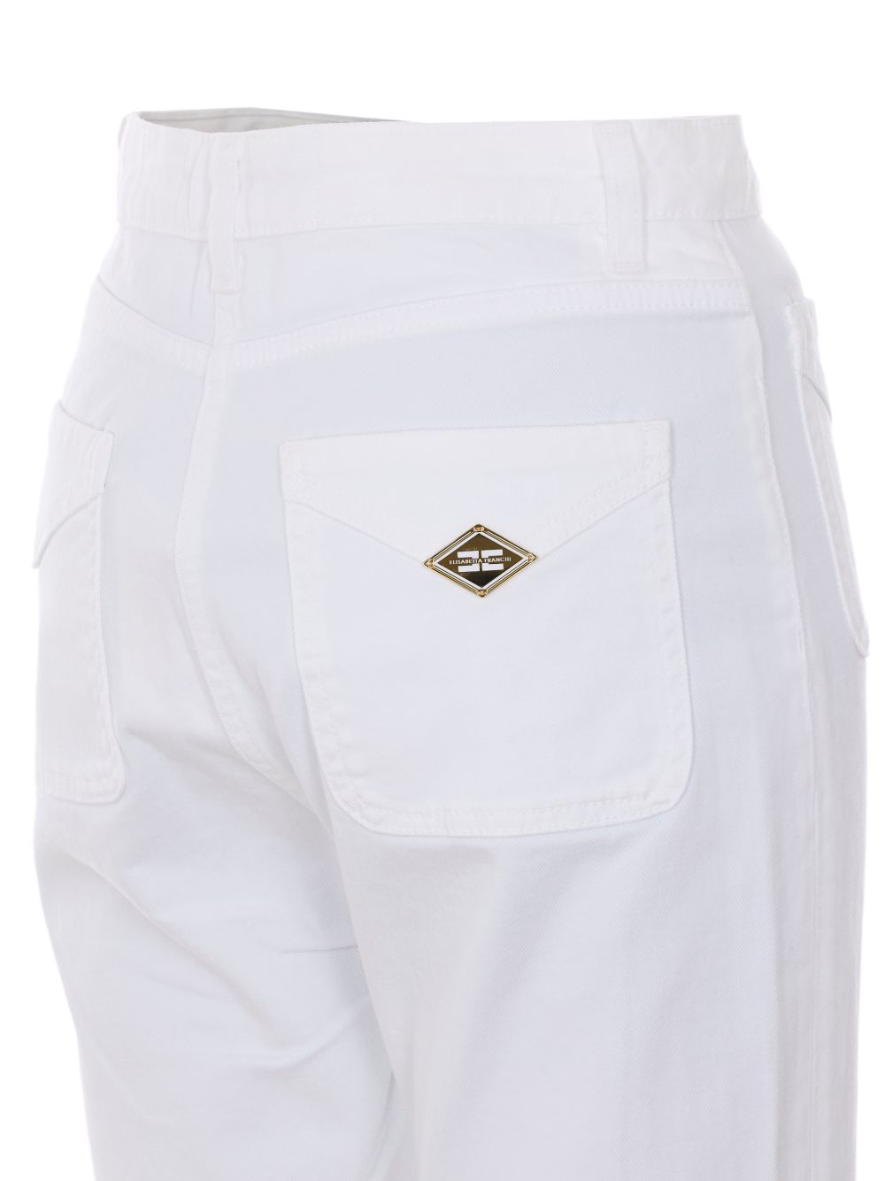 ELISABETTA FRANCHI Pantaloni a zampa in cotone bianco con tasche 