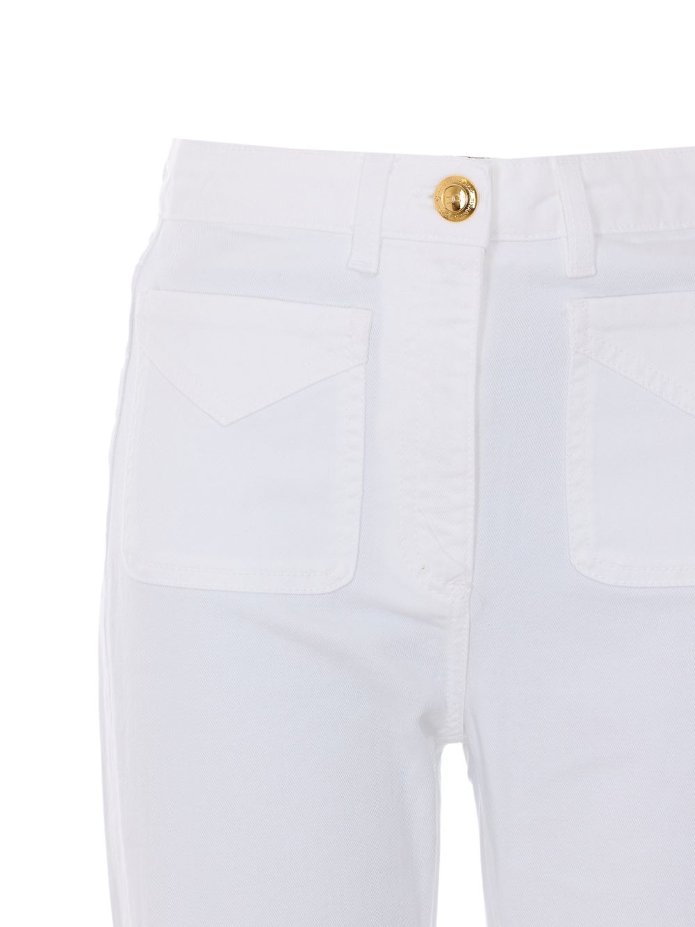 ELISABETTA FRANCHI Pantaloni a zampa in cotone bianco con tasche 