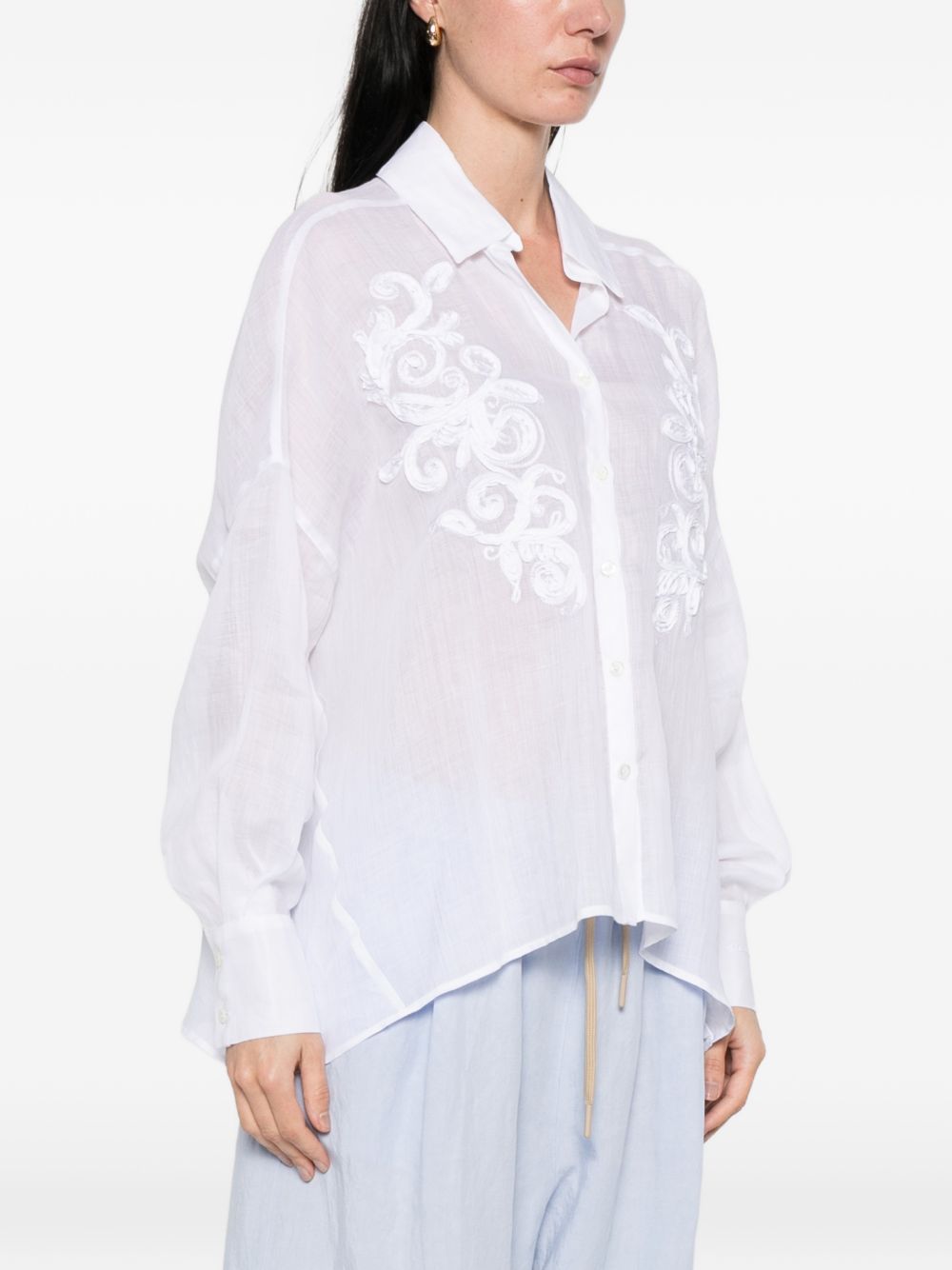 ERMANNO FIRENZE Camicia bianca con ricamo fiori 