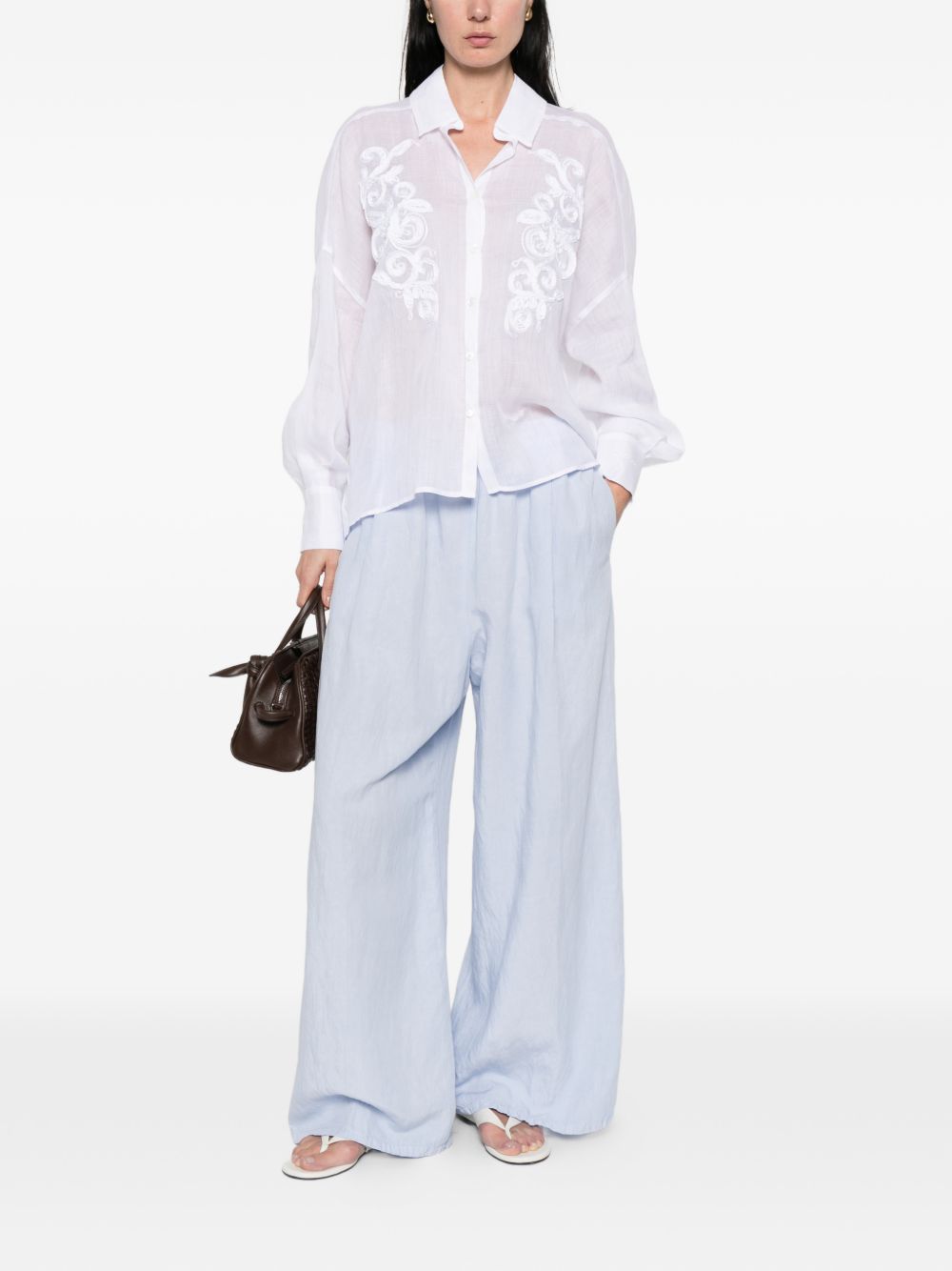 ERMANNO FIRENZE Camicia bianca con ricamo fiori 