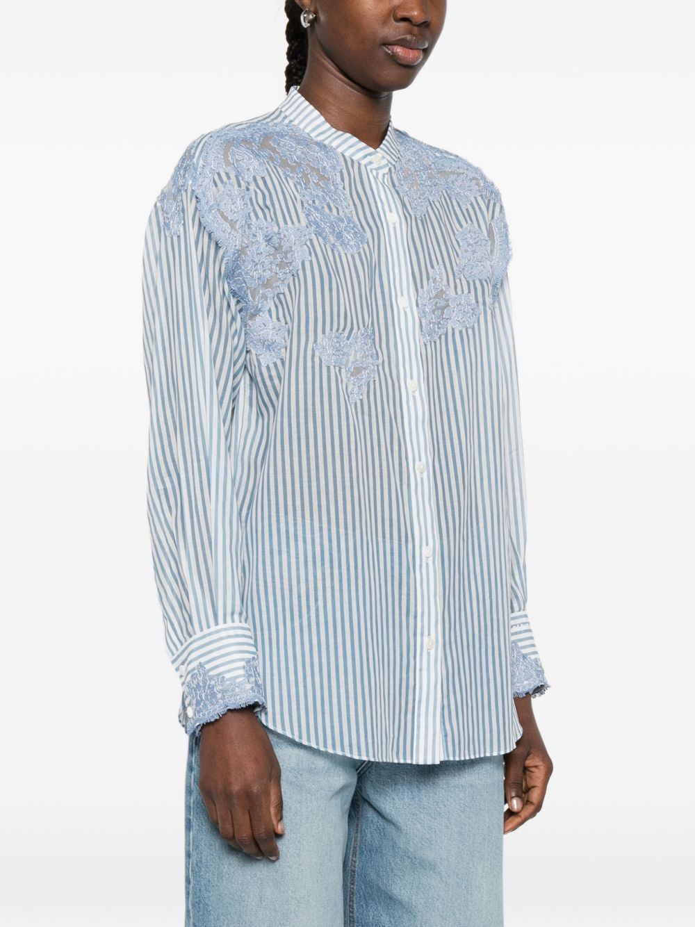 ERMANNO FIRENZE Camicia a maniche lunghe a righe in cotone con inserti in pizzo 