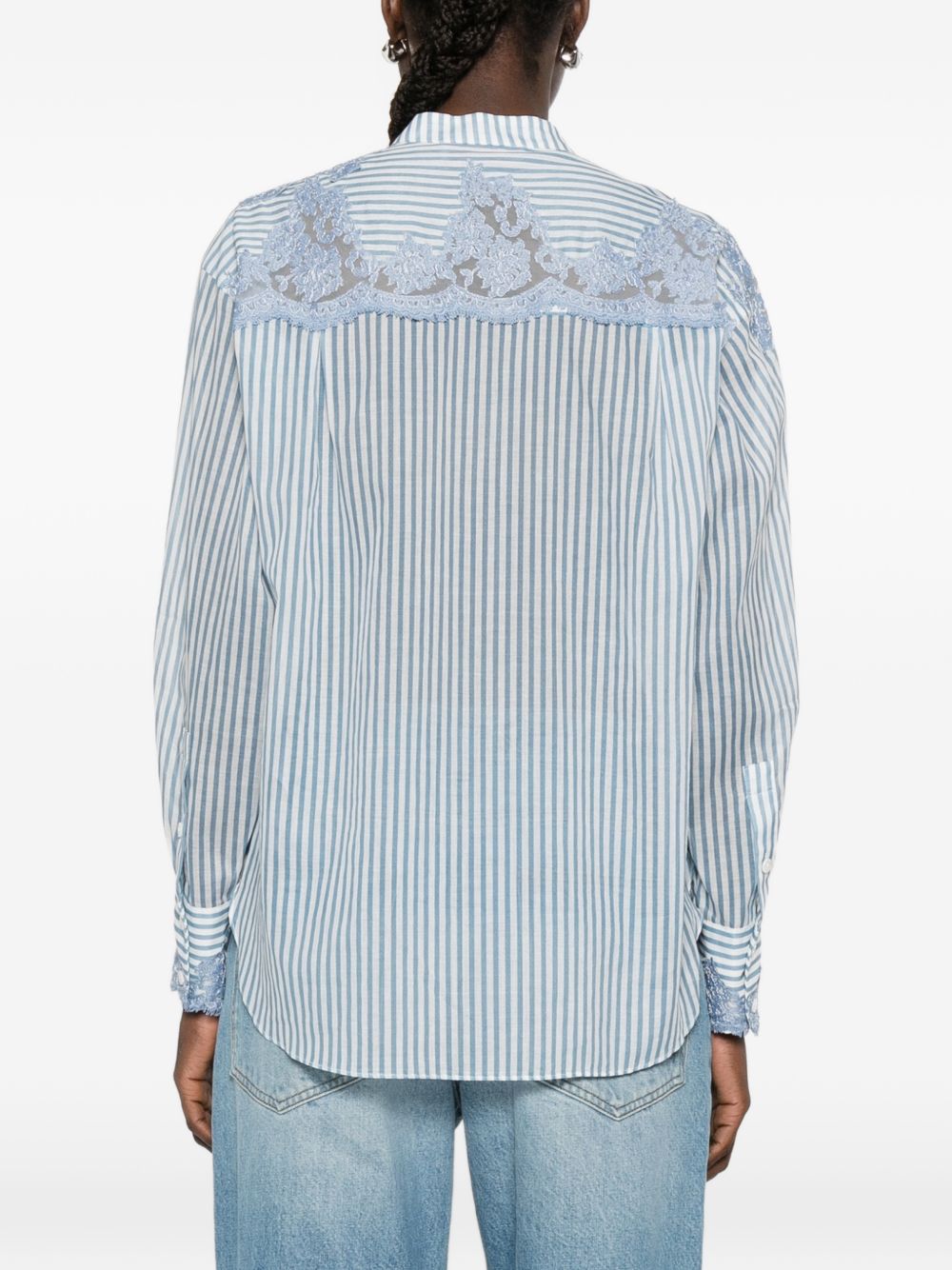 ERMANNO FIRENZE Camicia a maniche lunghe a righe in cotone con inserti in pizzo 