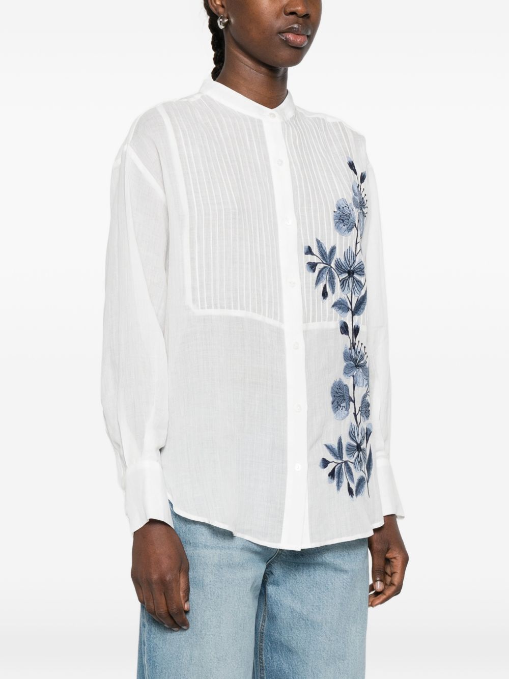ERMANNO FIRENZE Camicia a maniche lunghe in cotone bianca con inserti blu 