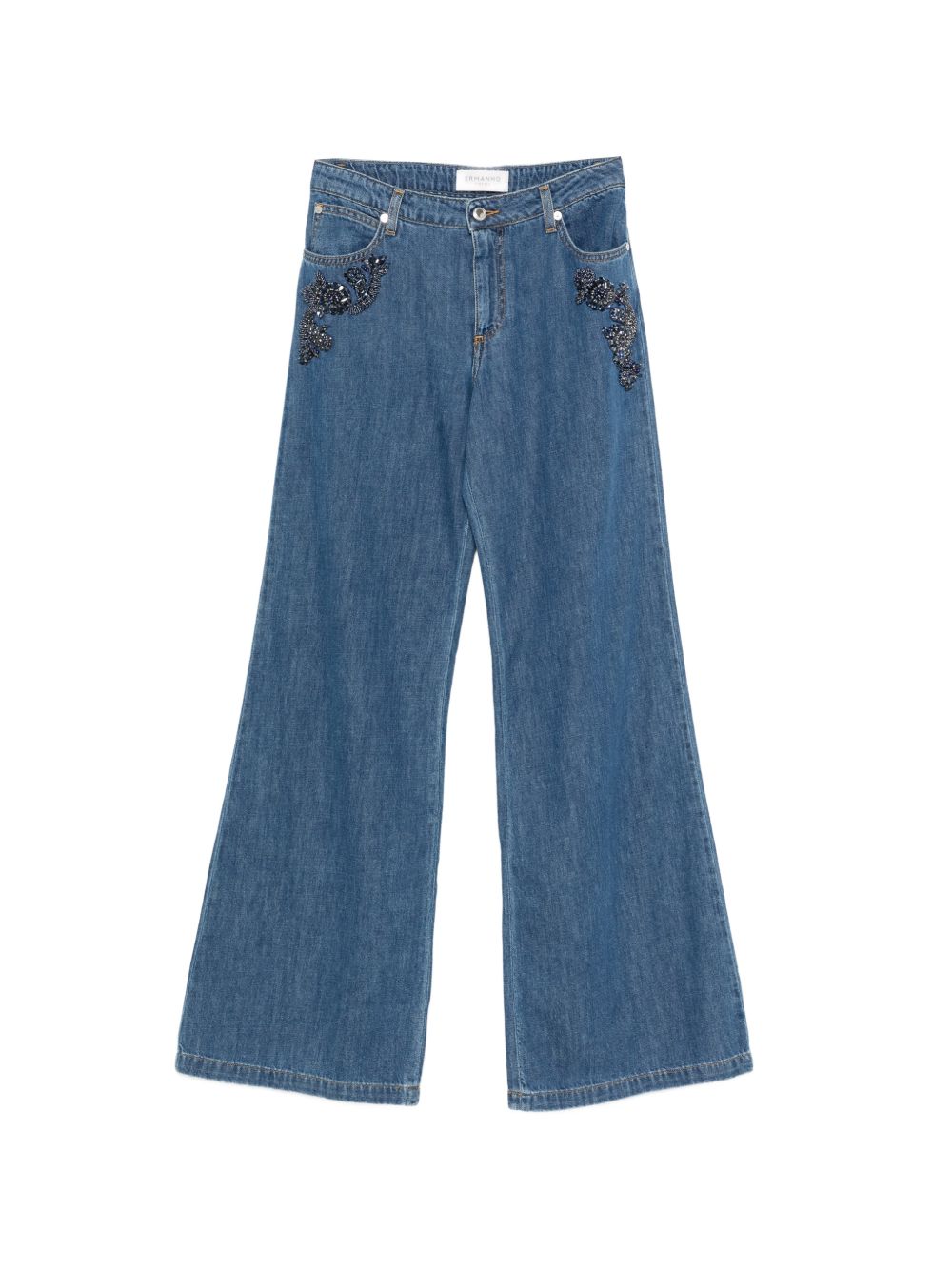 ERMANNO FIRENZE Jeans ampi con ricamo florale e strass 