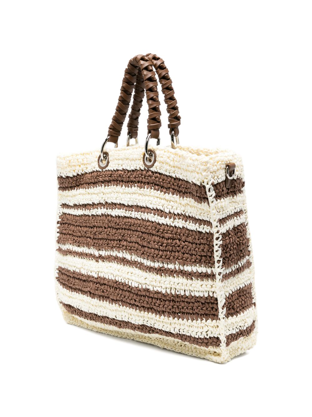 ERMANNO FIRENZE Borsa Shopping in rafia marrone e beige 