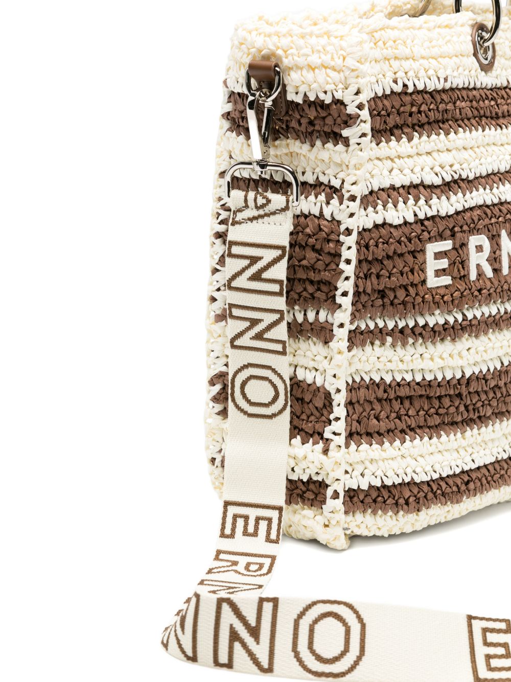 ERMANNO FIRENZE Borsa Shopping in rafia marrone e beige 