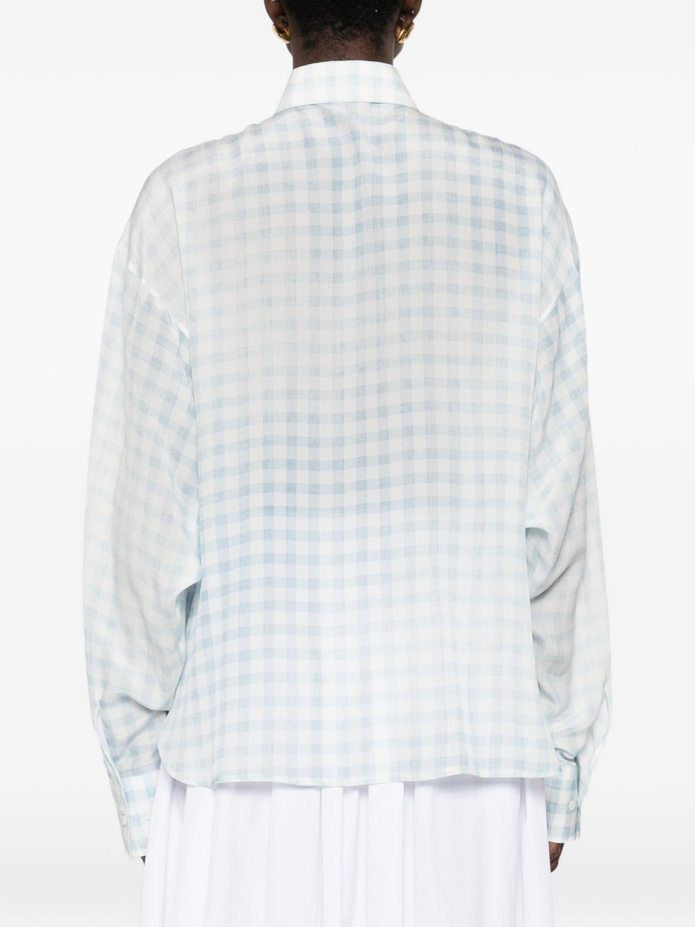 ERMANNO SCERVINO Camicia a quadretti celeste in seta 