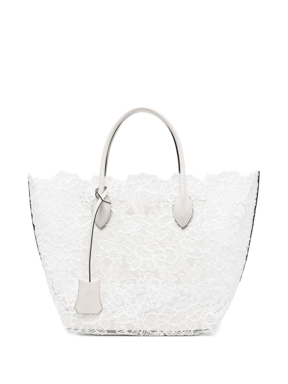 ERMANNO SCERVINO Borsa shopping con dettagli in pizzo in pelle bianca con charm 