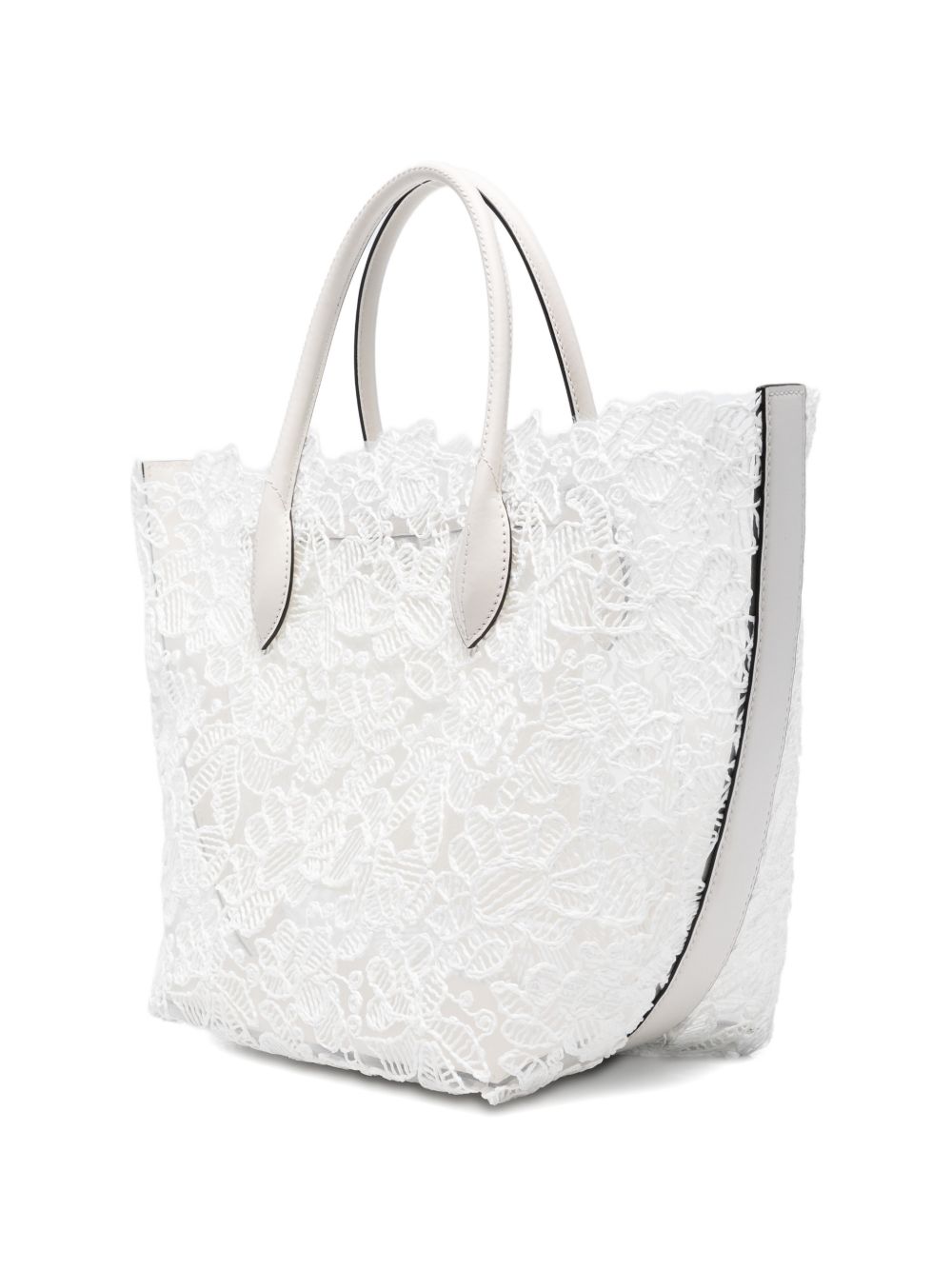 ERMANNO SCERVINO Borsa shopping con dettagli in pizzo in pelle bianca con charm 
