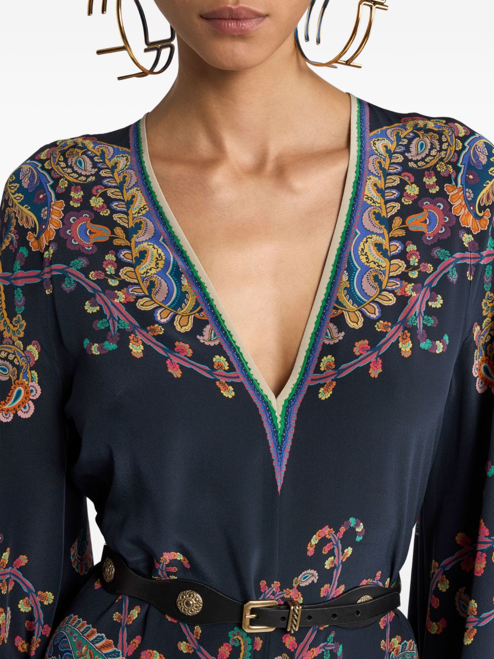 ETRO Abito mini blu in seta con cintura e stampa 