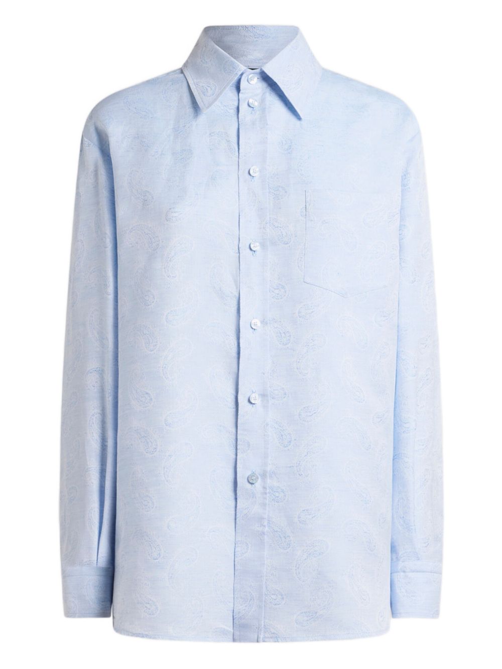 ETRO Camicia in lino e cotone celeste con stampa 