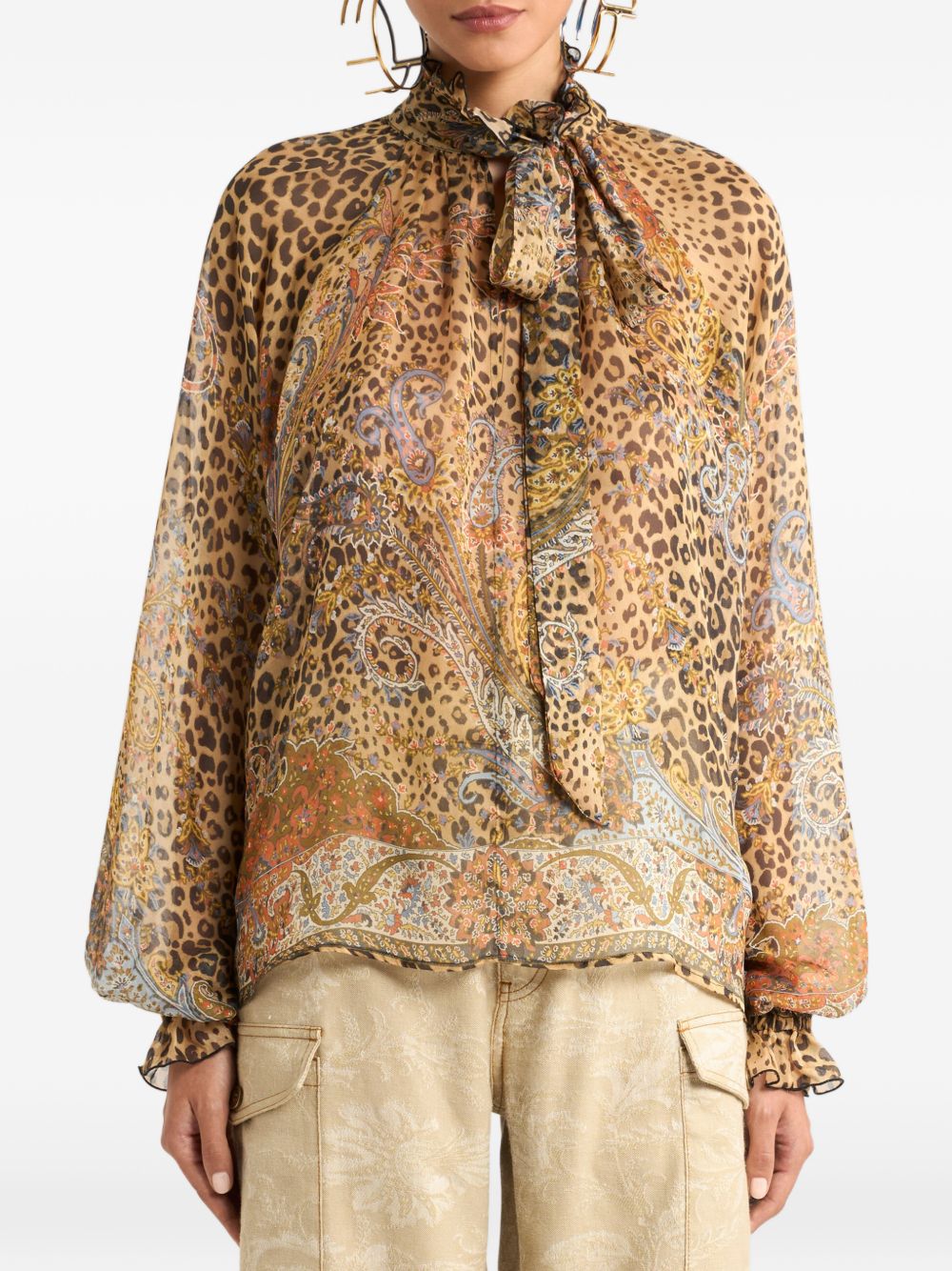 ETRO Blusa in seta con stampa leopardata 