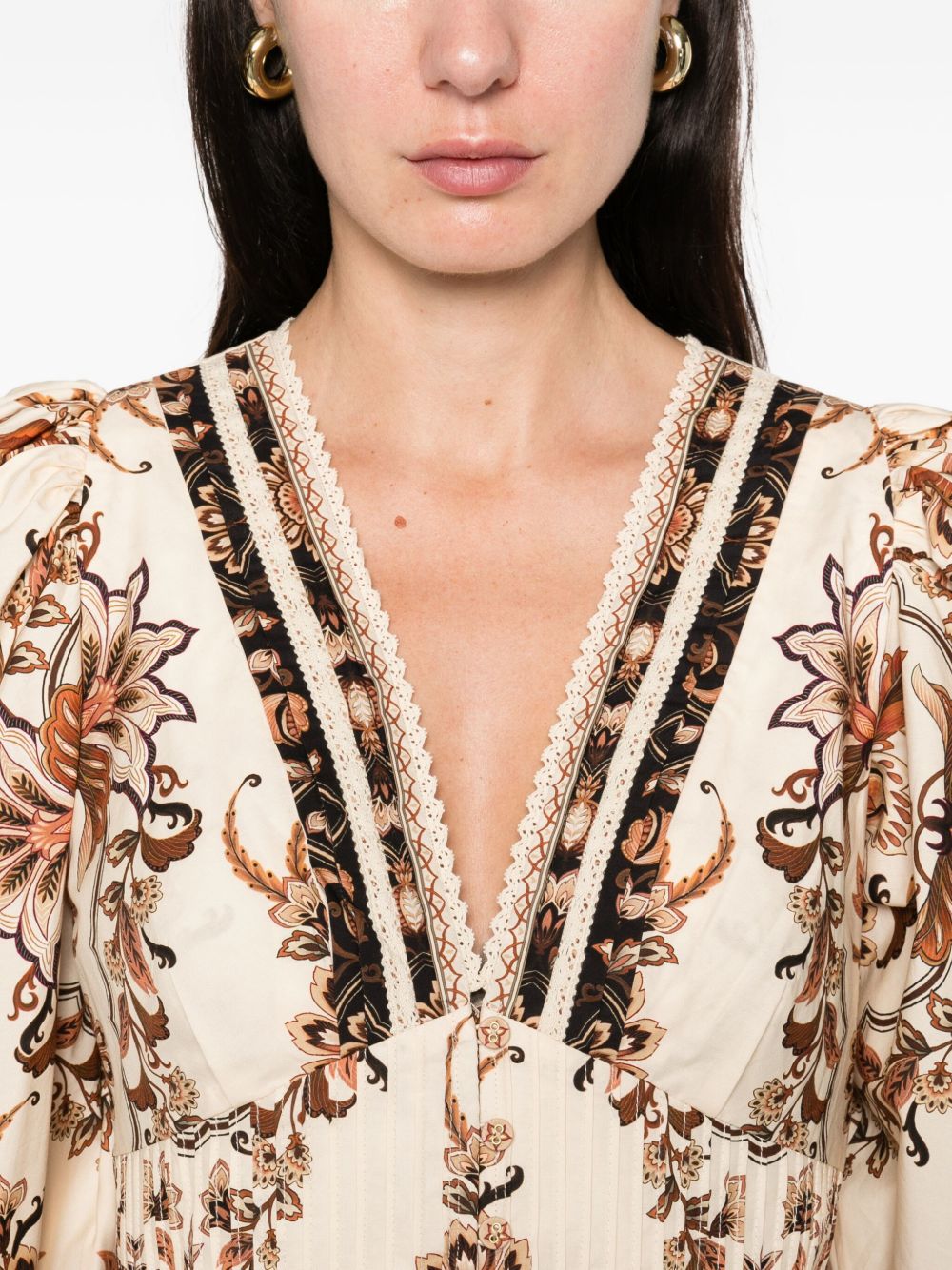FARM RIO Blusa con stampa floreale in cotone beige 