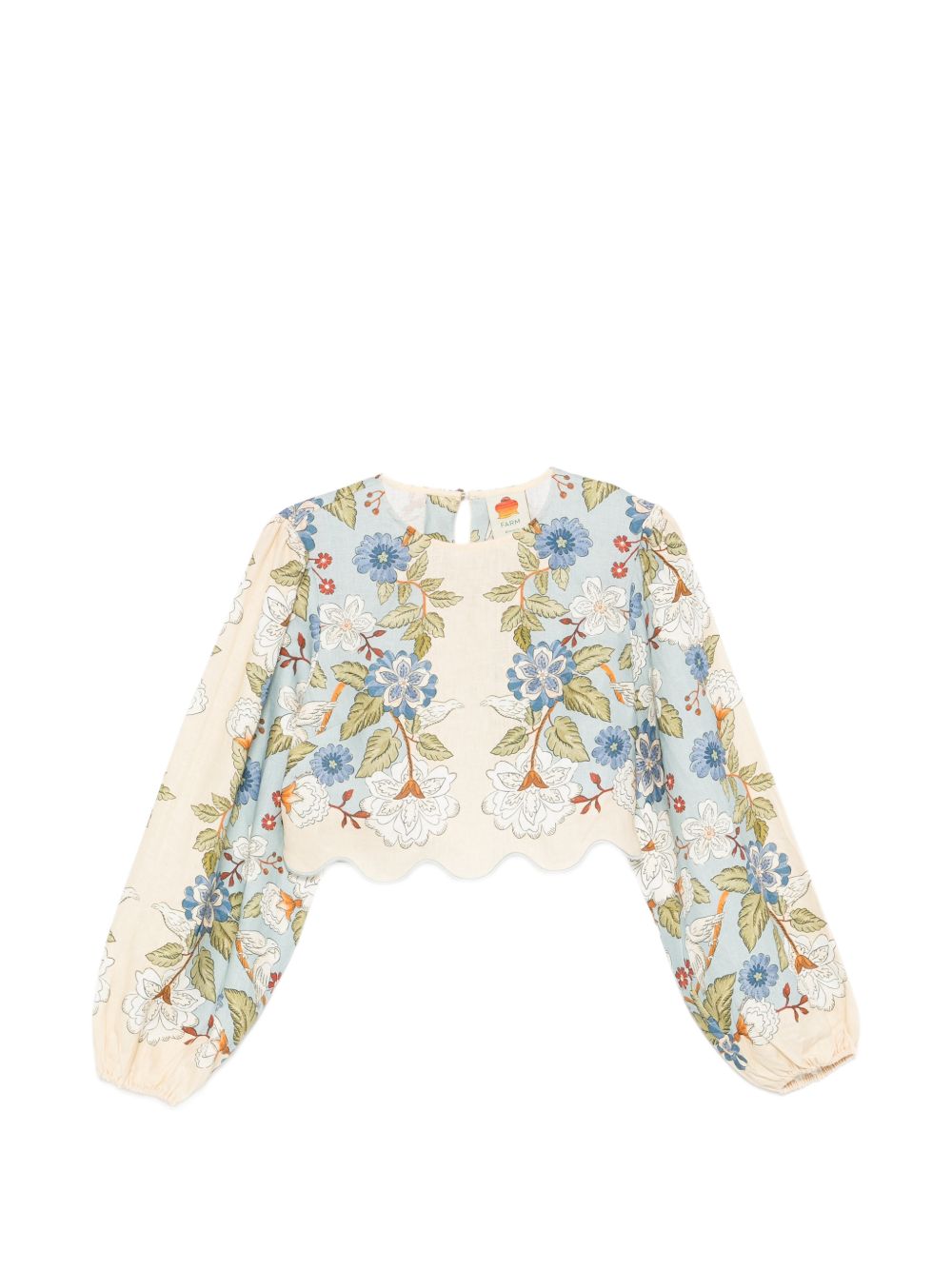 FARM RIO Top con stampa floreale in lino beige e blu 