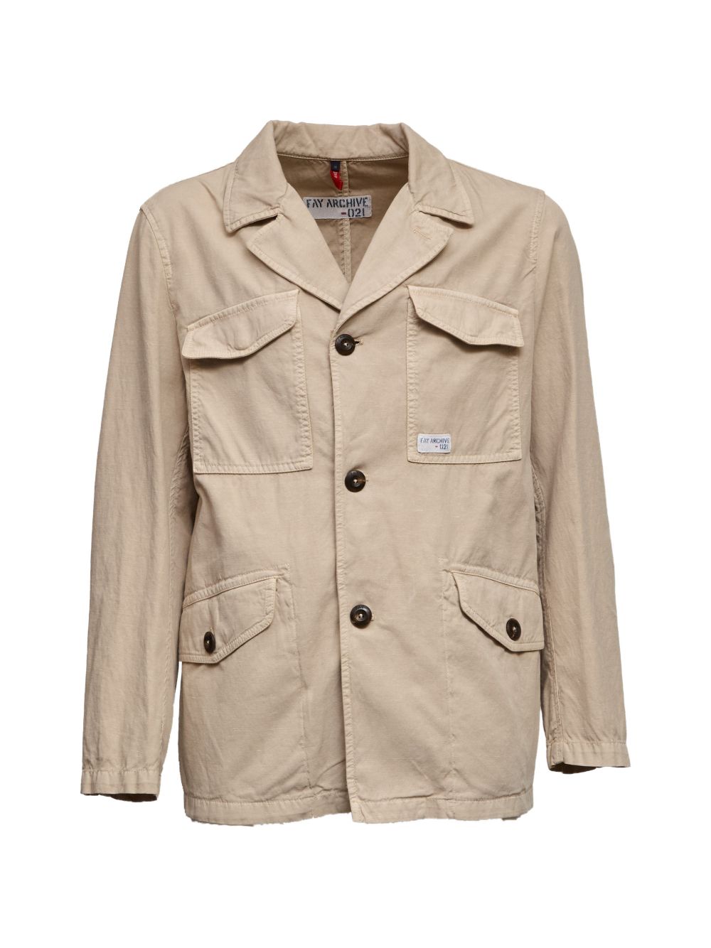 FAY Giacca in cotone beige con tasche applicate 