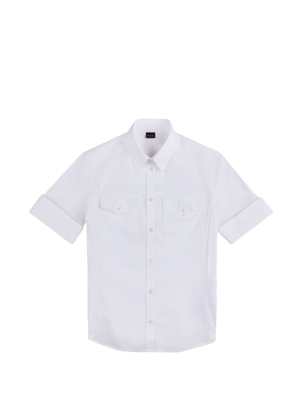 FAY Camicia in cotone elasticizzato bianco con maniche corte 