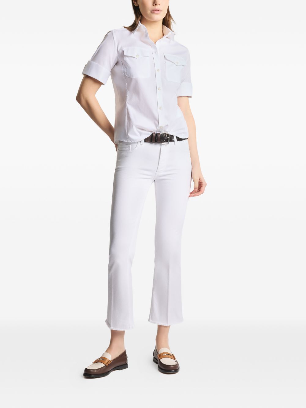 FAY Camicia in cotone elasticizzato bianco con maniche corte 