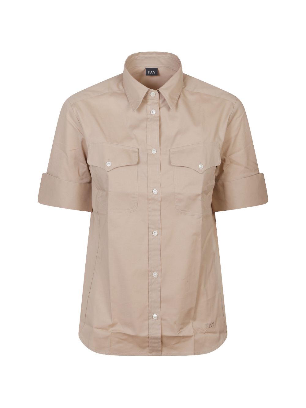 FAY Camicia in cotone elasticizzato bianco con maniche corte 