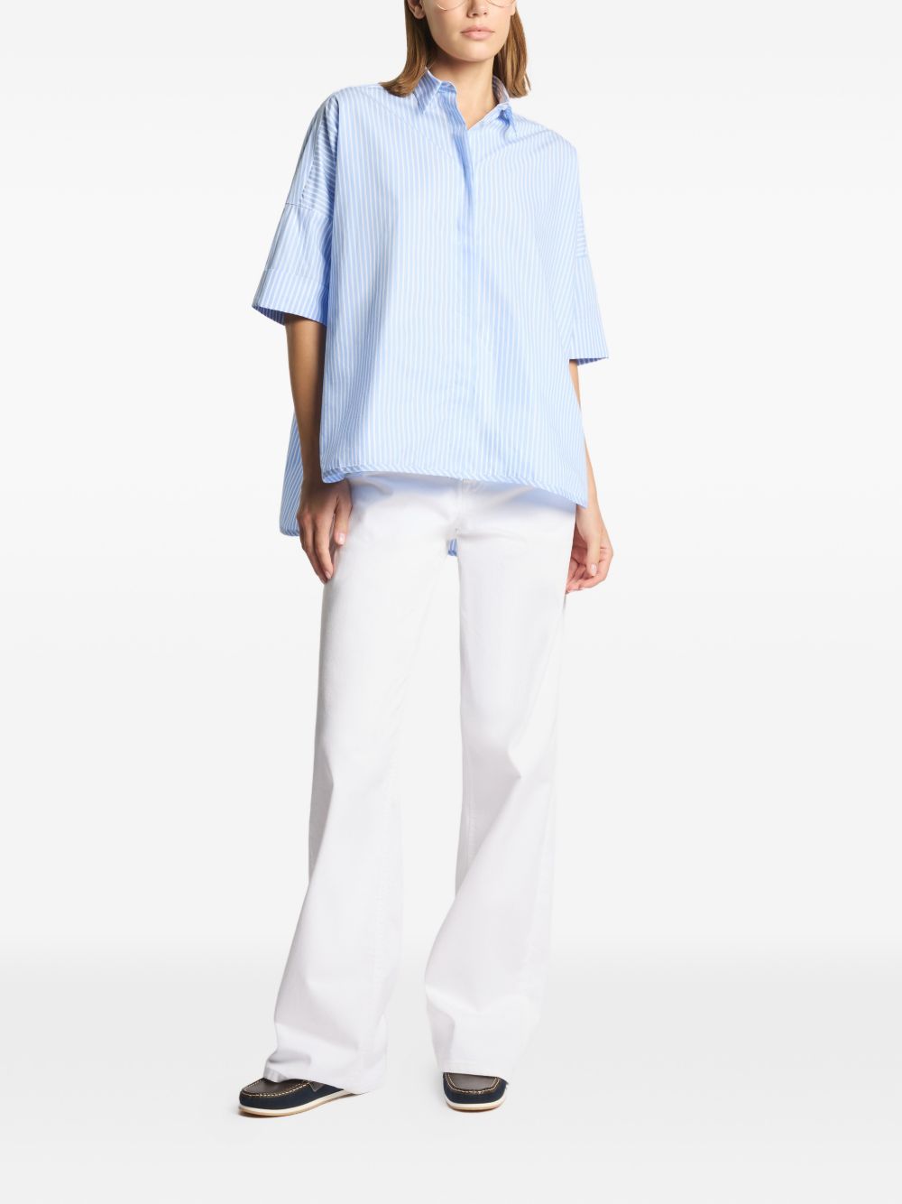 FAY Camicia in cotone elasticizzato a righe azzurre 