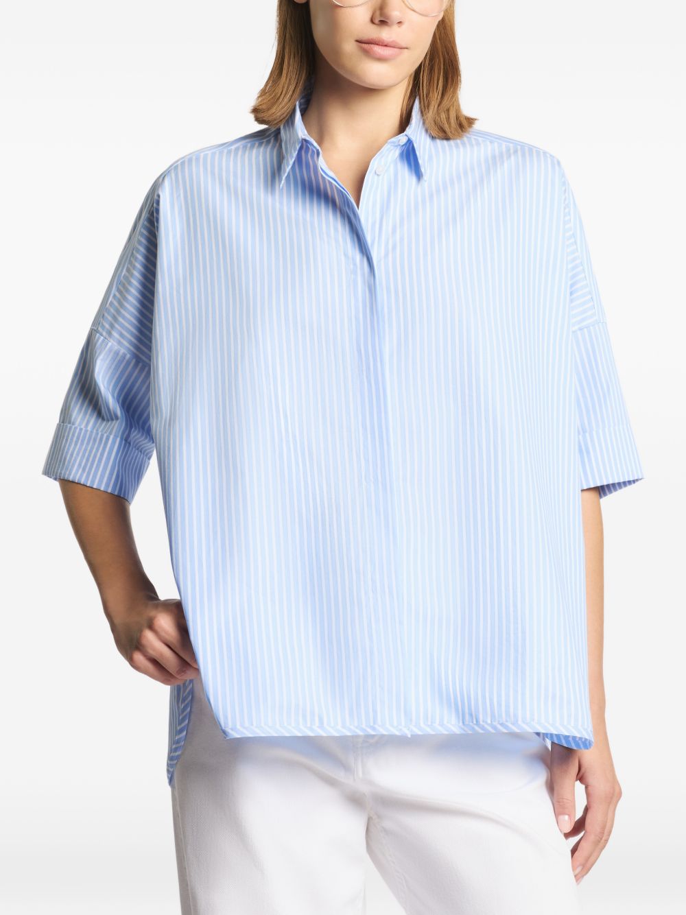 FAY Camicia in cotone elasticizzato a righe azzurre 