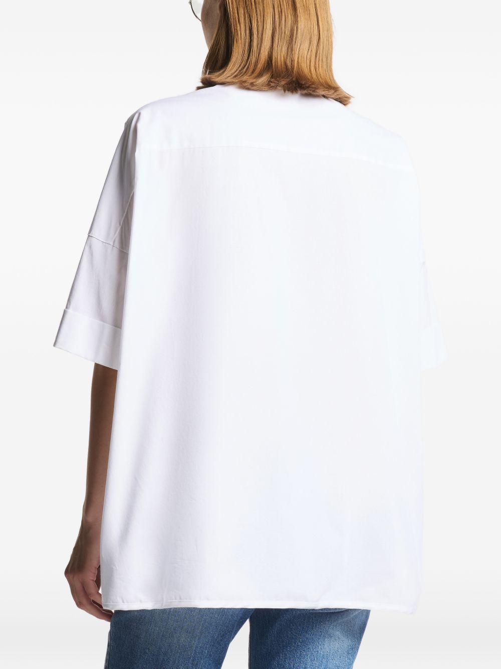 FAY Camicia in cotone bianco a maniche corte con orlo dritto 