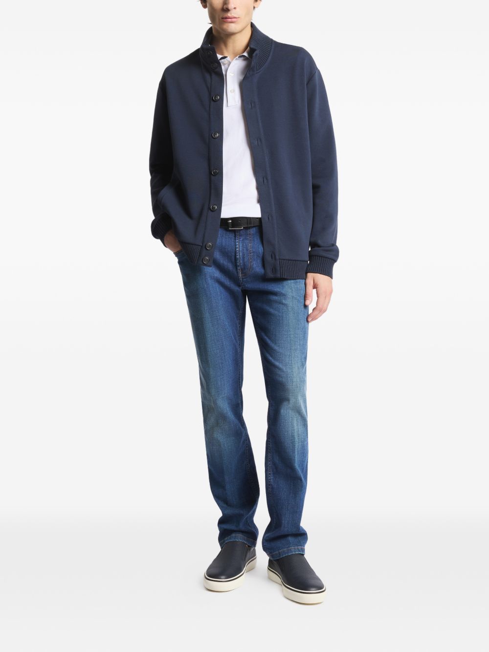 FAY Cardigan in cotone blu con bottoni 