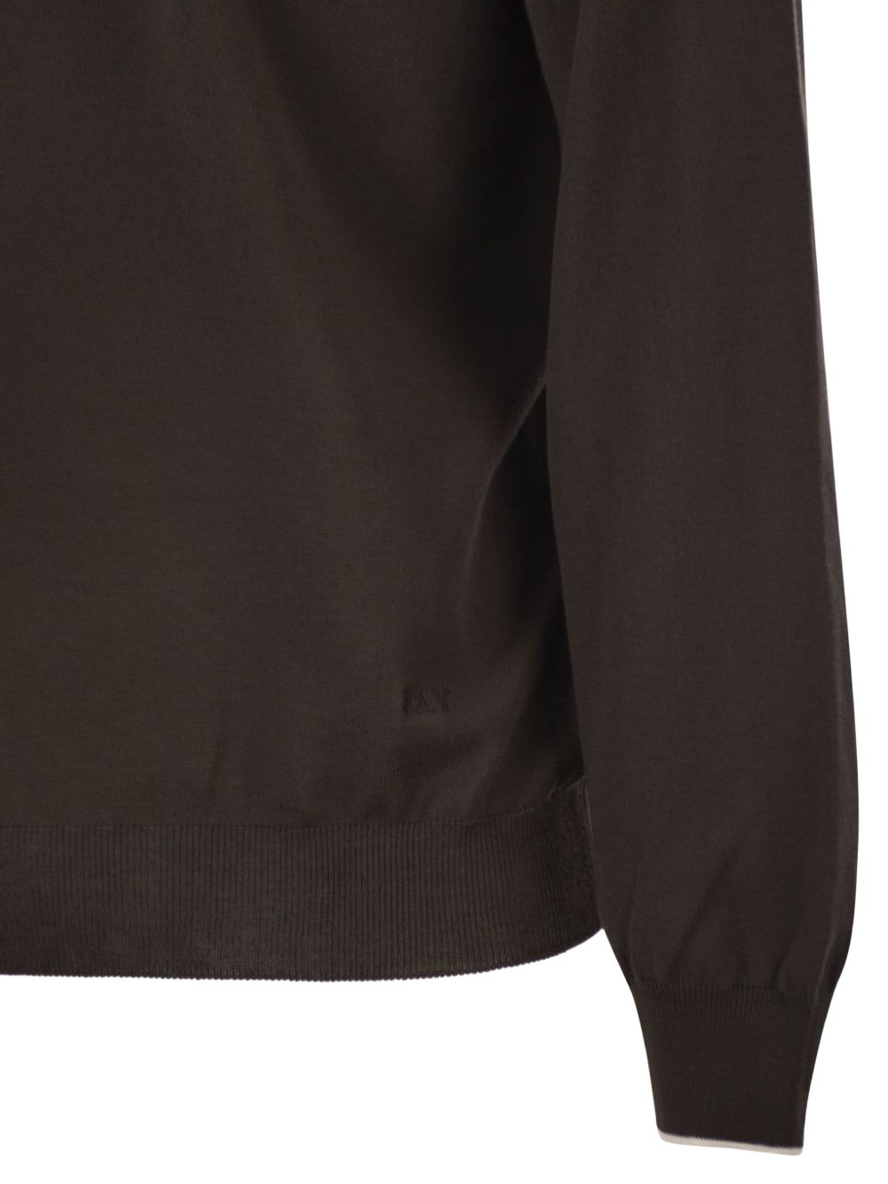 FAY Maglia in cotone marrone con scollo girocollo 