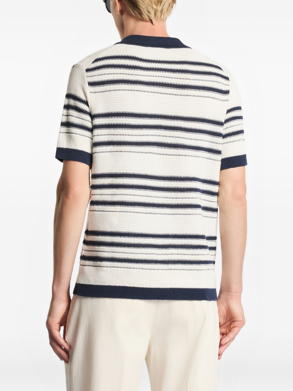 FAY Polo in maglia crema a righe con scollo a V 