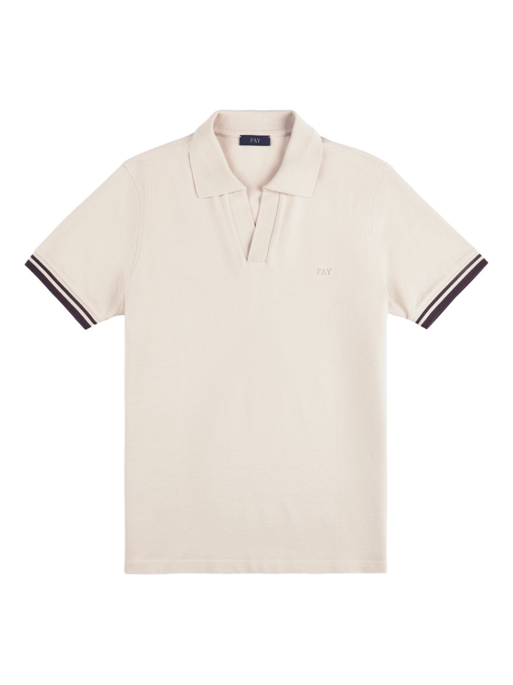 FAY Polo in cotone beige a righe con scollo a V 