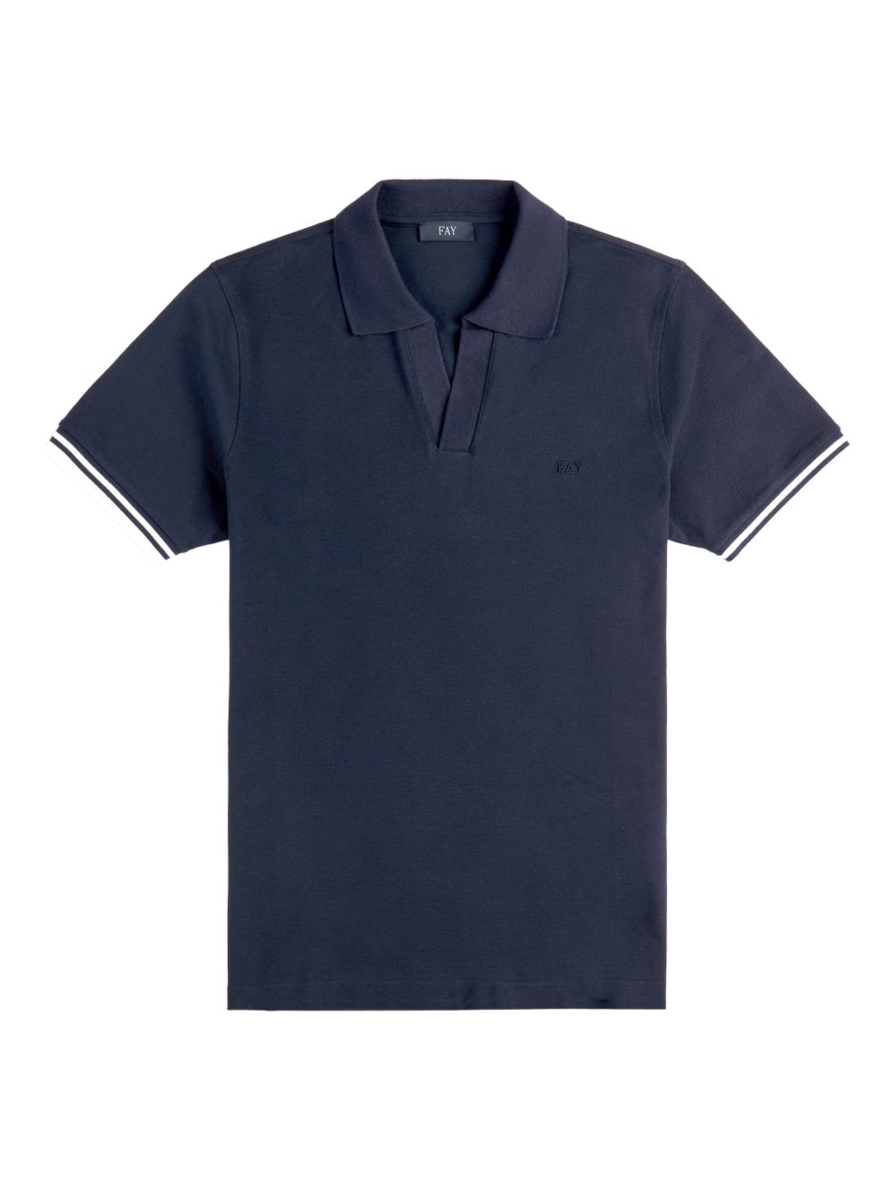 FAY Polo in cotone blu scuro con scollo a V 