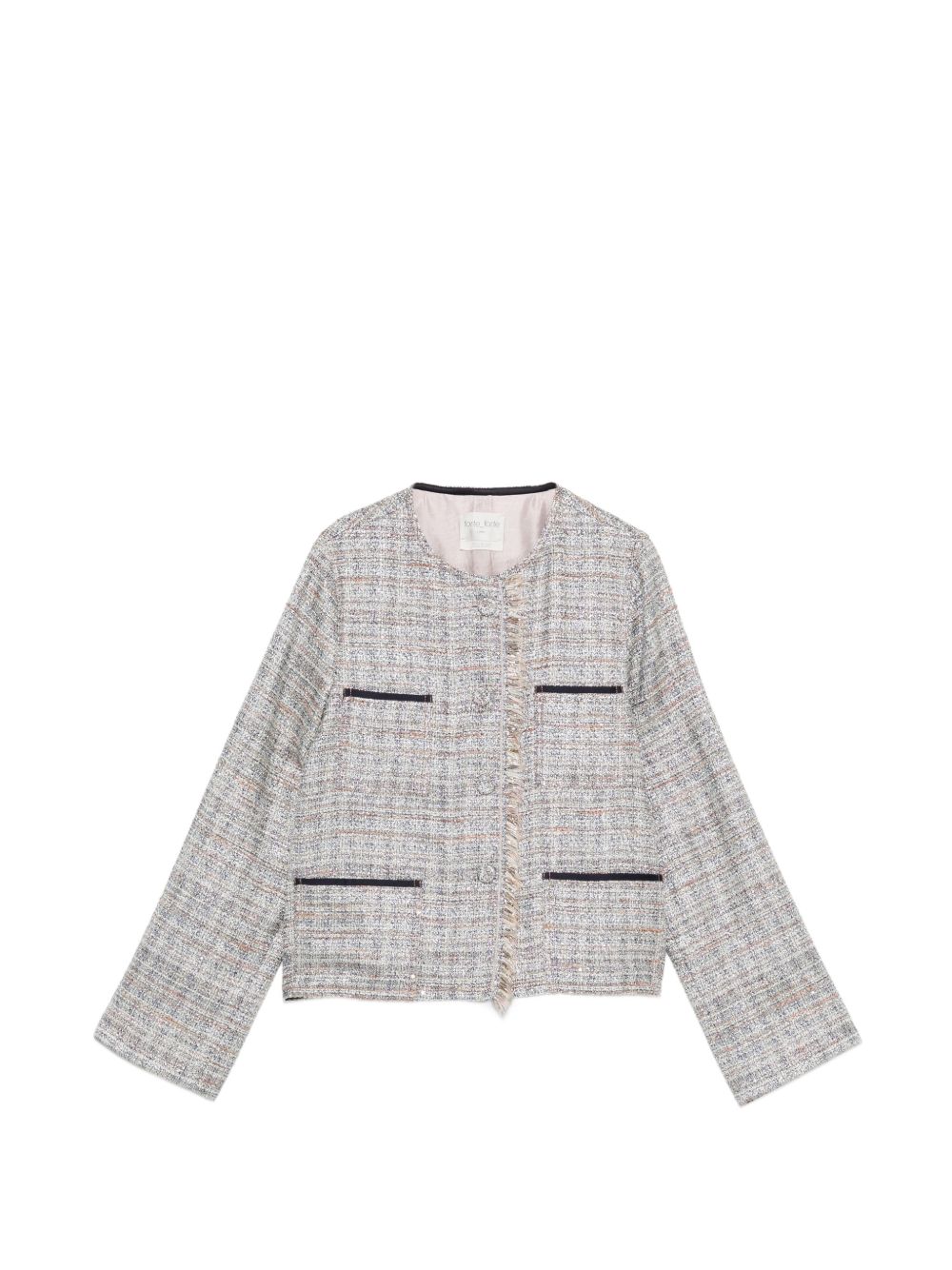 FORTE FORTE Giacca in tweed beige e multicolore con frange 