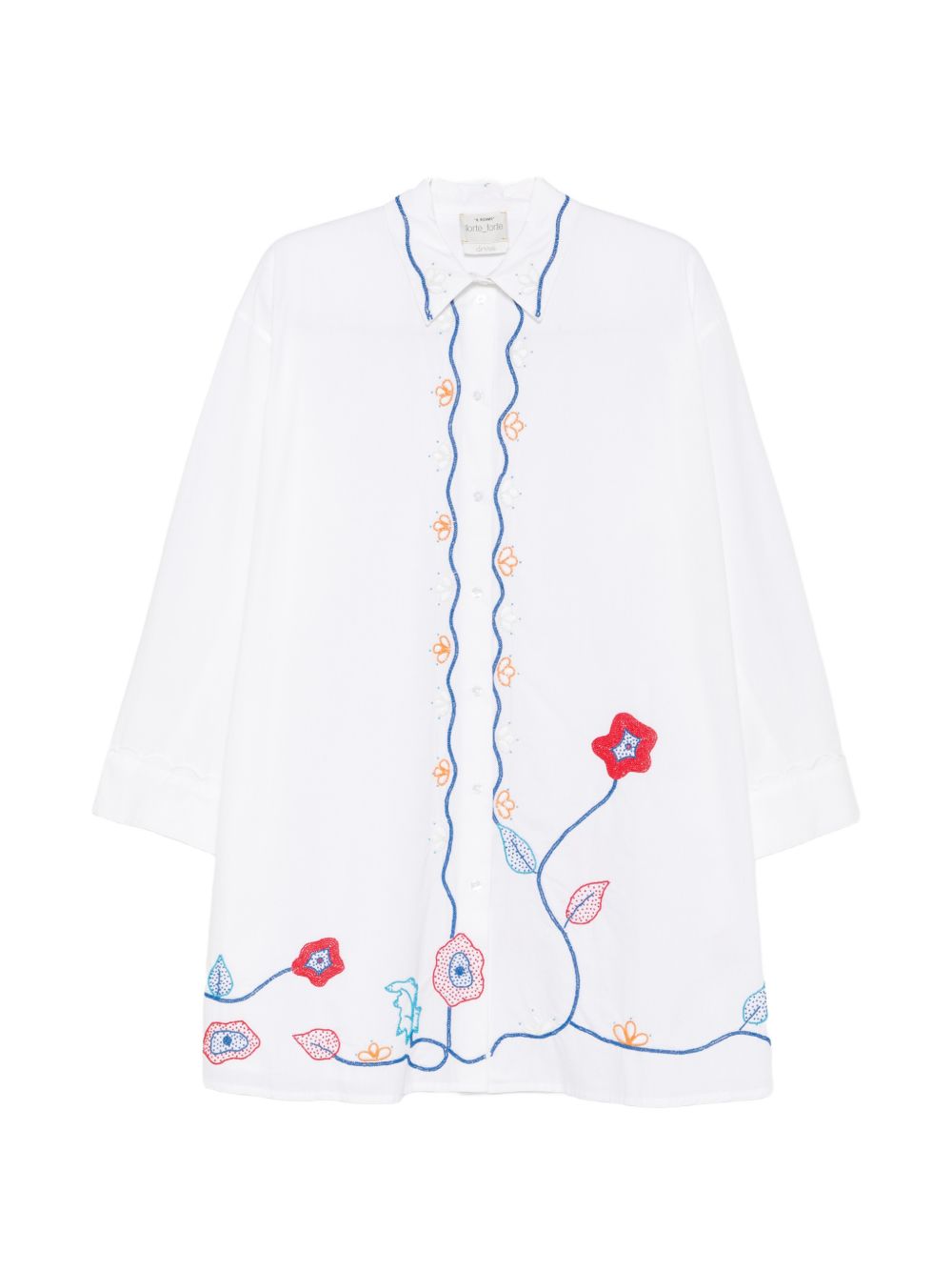 FORTE FORTE Camicia a maniche lunghe in cotone bianco con ricami 