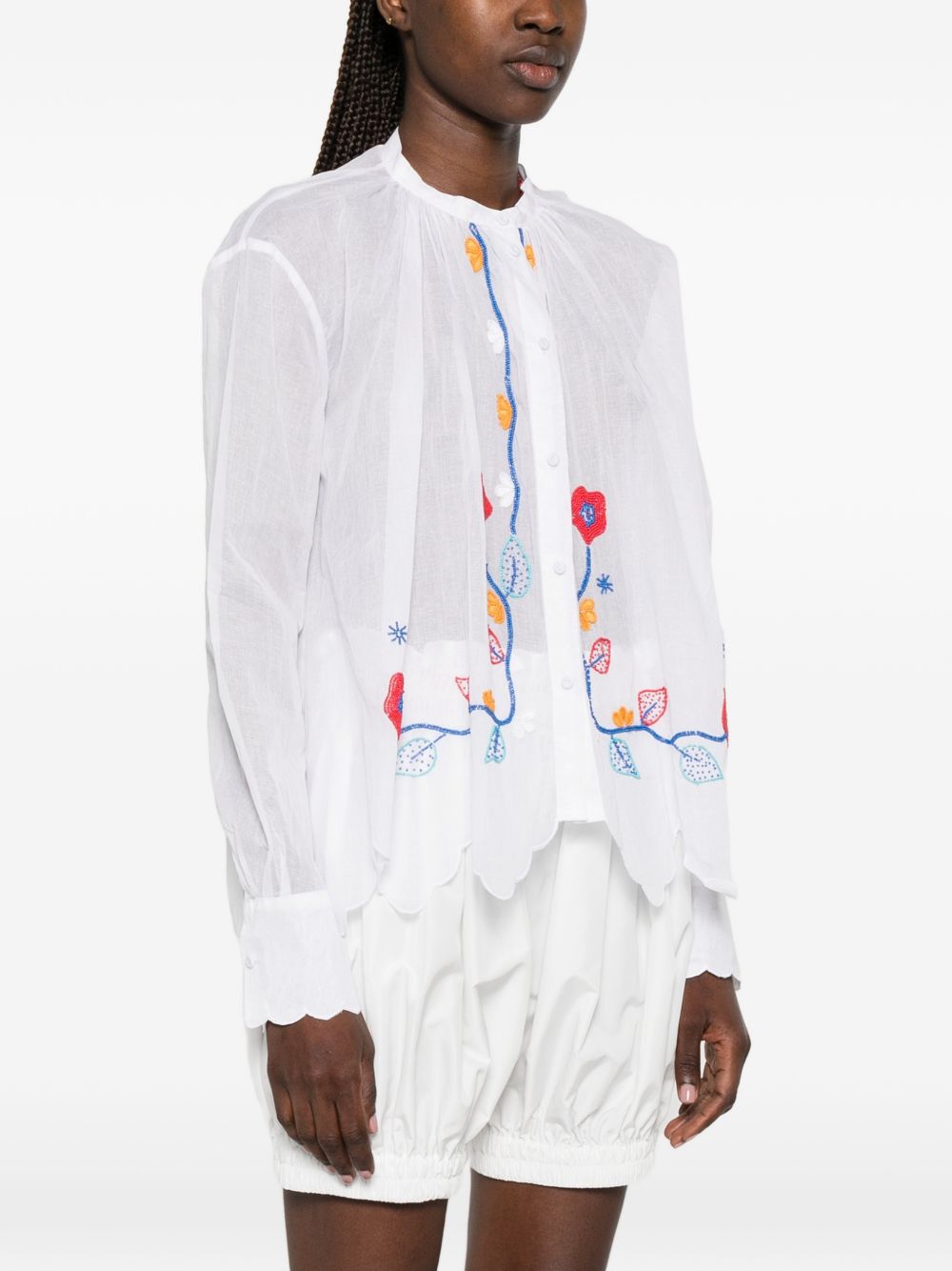 FORTE FORTE Camicia bianca in cotone con ricami floreali e trine 