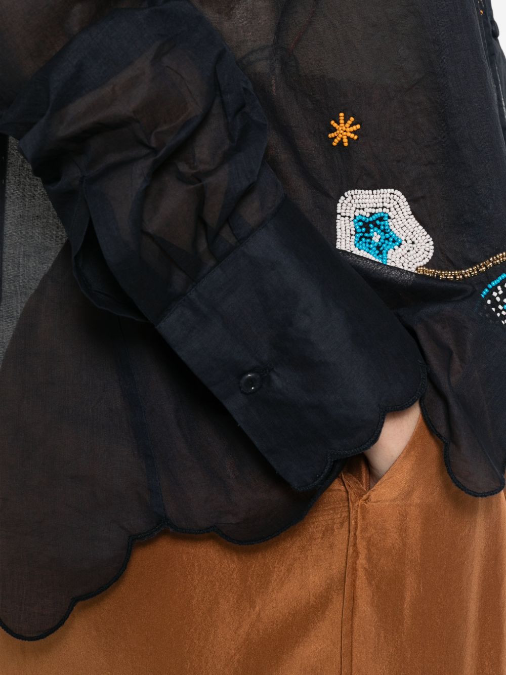 FORTE FORTE Camicia blu My Shirt con ricami floreali e perline 