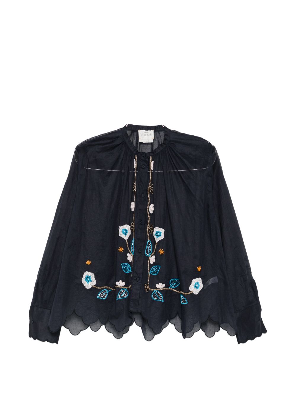FORTE FORTE Camicia blu My Shirt con ricami floreali e perline 