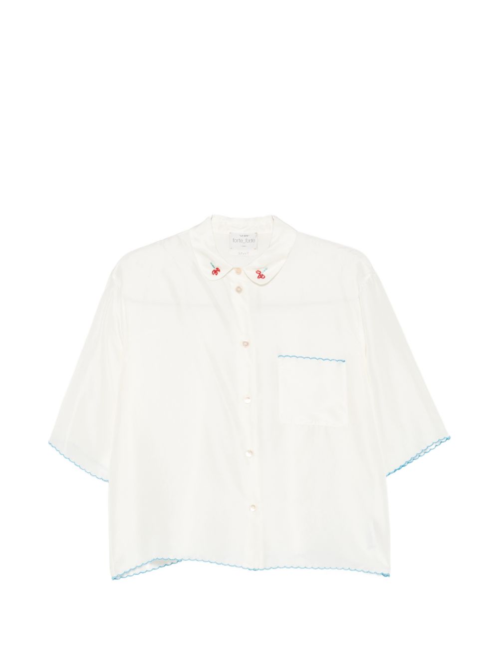 FORTE FORTE Camicia a maniche corte bianca in seta con ricami colorati 