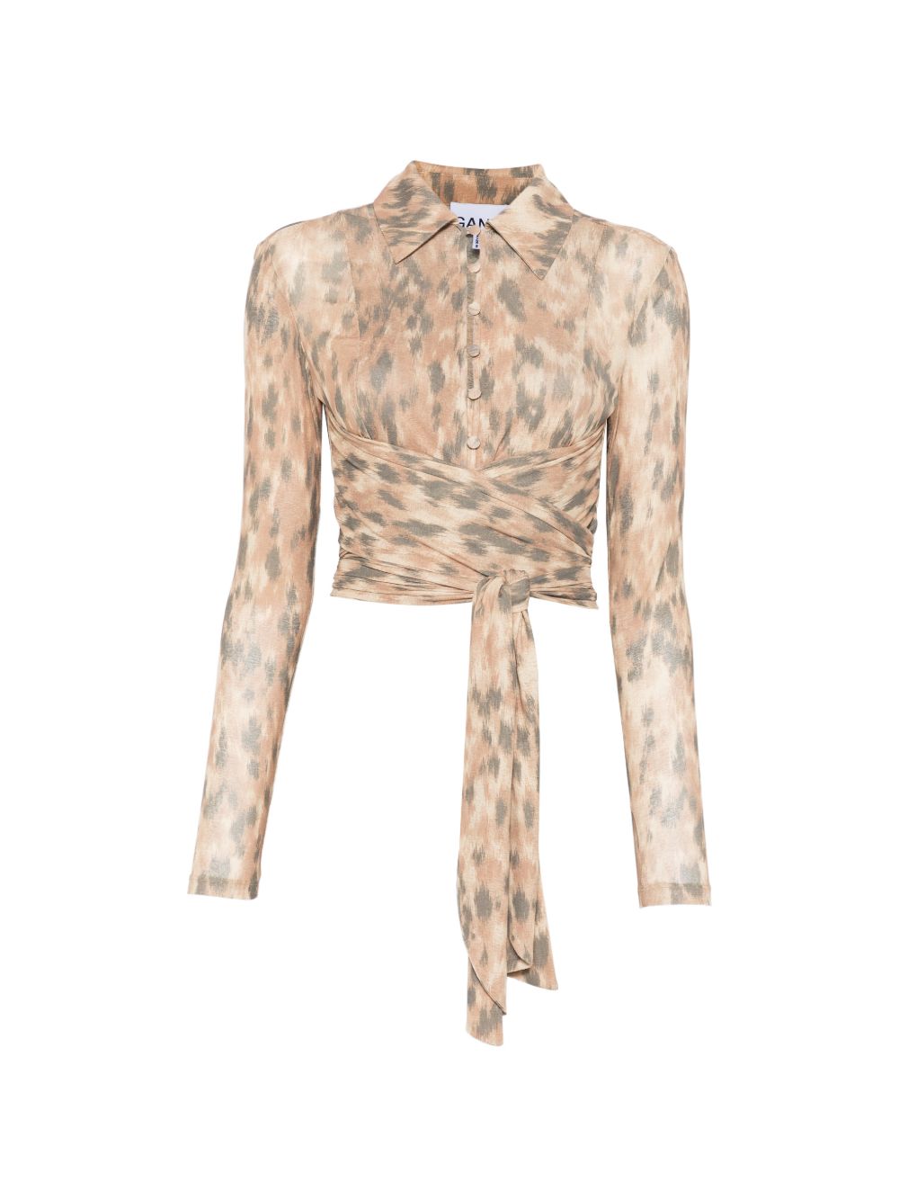 GANNI Blusa con stampa animalier e lacci in vita 